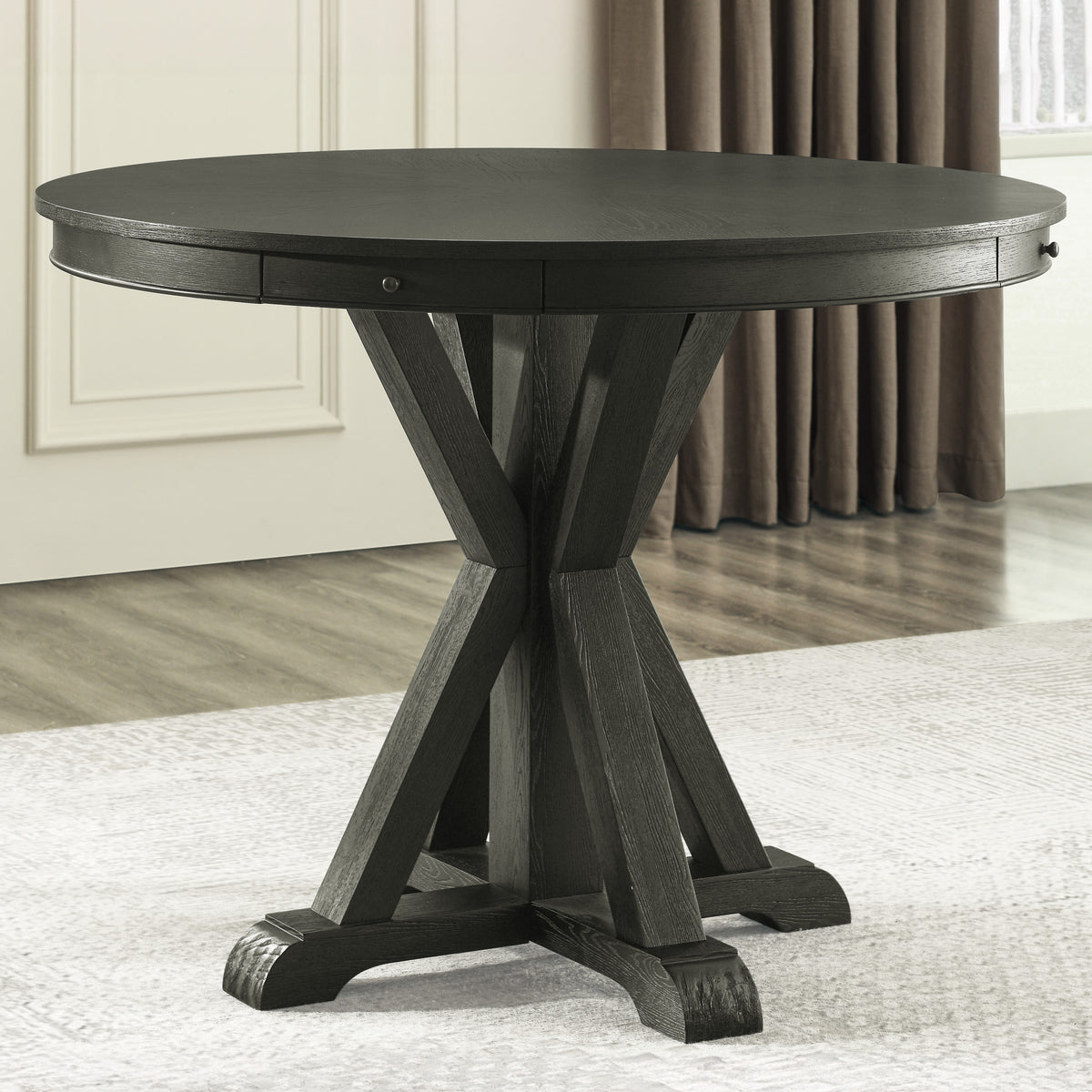 Rylie Black 48" Round Counter Dining Table with 4 Drawers from Steve Silver - Luna Furniture
