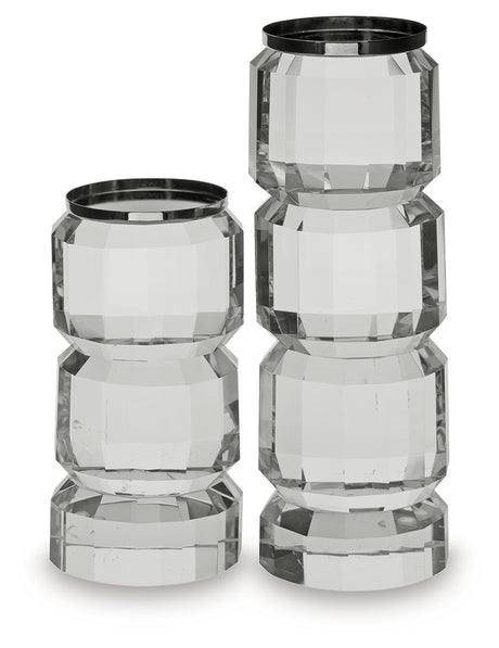 Brentley Clear/Silver Finish Candle Holder Set (Set of 2) from Ashley - Luna Furniture
