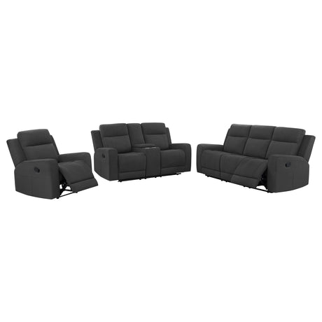 Brentwood Dark Charcoal 3-Piece Upholstered Motion Reclining Sofa Set from Coaster - Luna Furniture