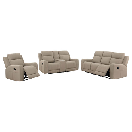 Brentwood 3-piece Upholstered Motion Reclining Sofa Set Taupe - 610281-S3