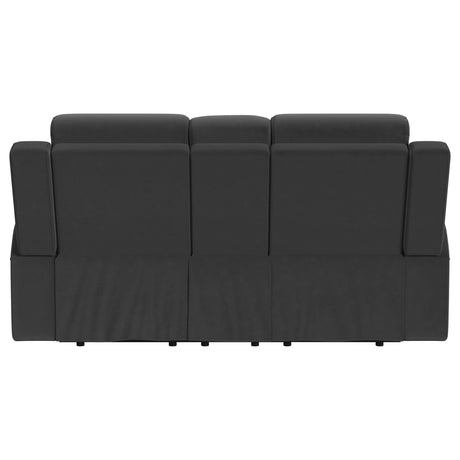 Brentwood Dark Charcoal Upholstered Motion Reclining Loveseat with Console from Coaster - Luna Furniture