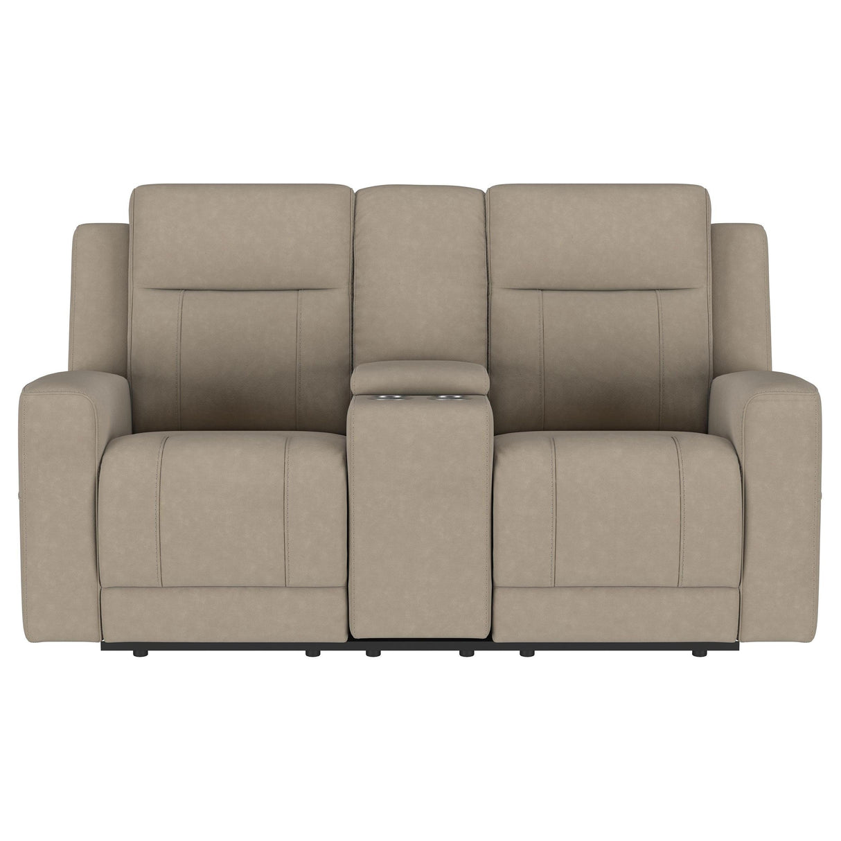 Brentwood Taupe Upholstered Motion Reclining Loveseat with Console from Coaster - Luna Furniture