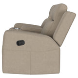 Brentwood Taupe Upholstered Motion Reclining Loveseat with Console from Coaster - Luna Furniture