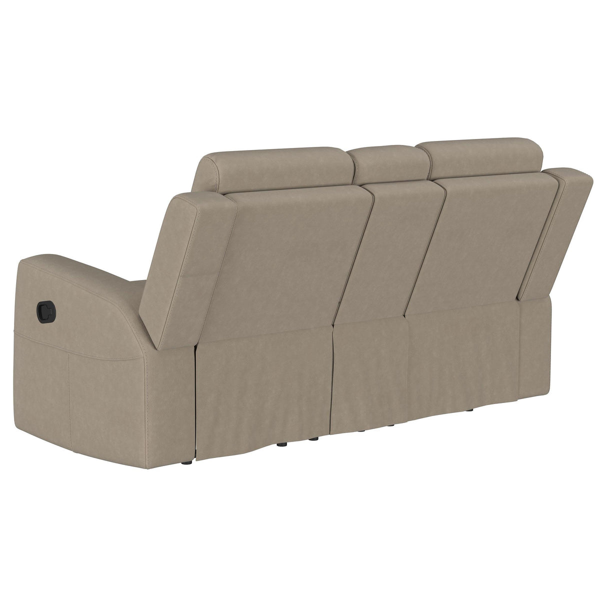 Brentwood Taupe Upholstered Motion Reclining Loveseat with Console from Coaster - Luna Furniture