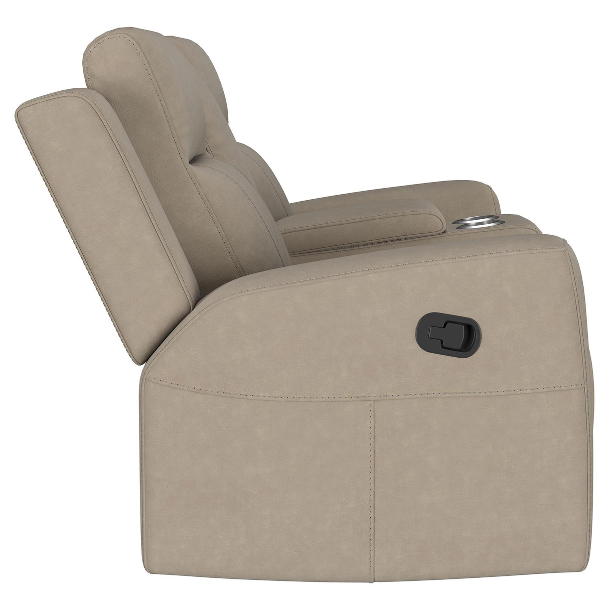 Brentwood Taupe Upholstered Motion Reclining Loveseat with Console from Coaster - Luna Furniture