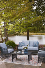 Bridges Beach Gray Outdoor Love/Chairs/Table Set (Set of 4) from Ashley - Luna Furniture