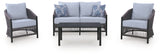 Bridges Beach Gray Outdoor Love/Chairs/Table Set (Set of 4) from Ashley - Luna Furniture