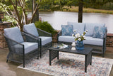Bridges Beach Gray Outdoor Love/Chairs/Table Set (Set of 4) from Ashley - Luna Furniture