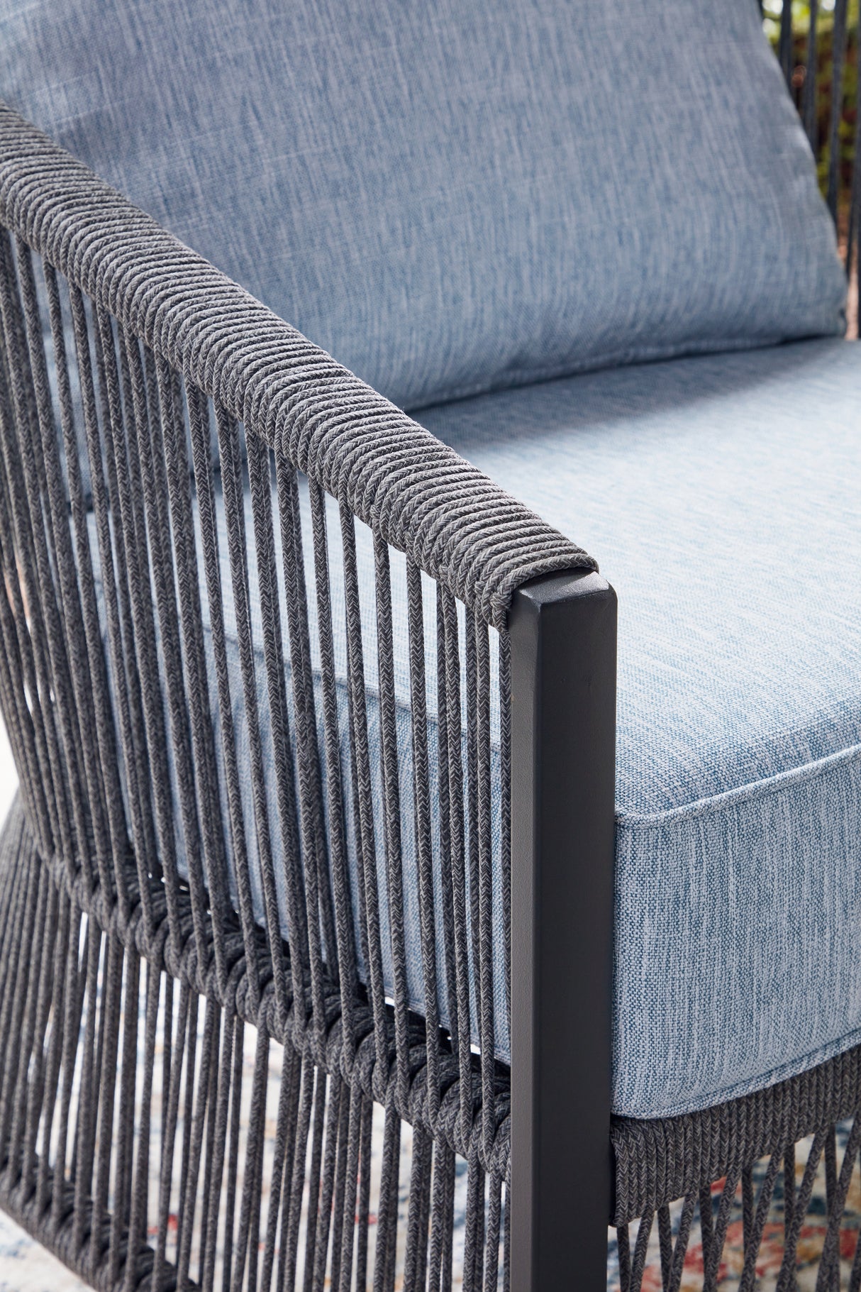 Bridges Beach Gray Outdoor Love/Chairs/Table Set (Set of 4) from Ashley - Luna Furniture