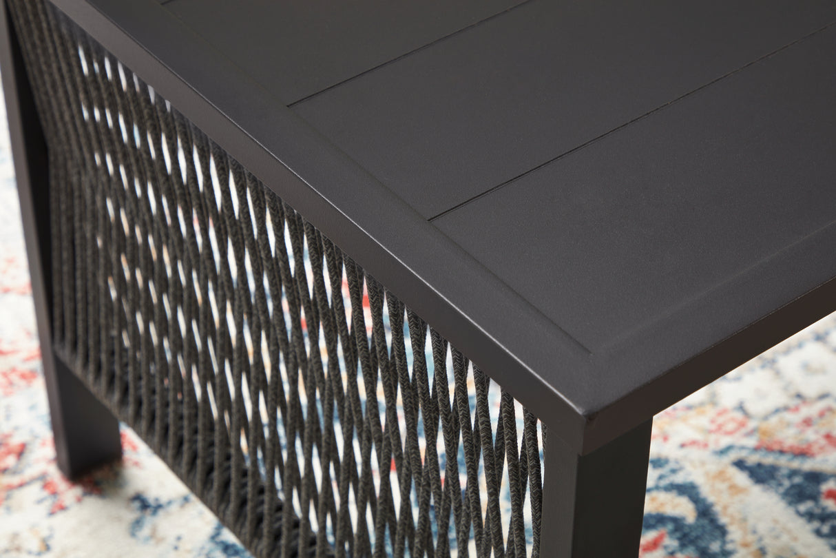 Bridges Beach Gray Outdoor Love/Chairs/Table Set (Set of 4) from Ashley - Luna Furniture