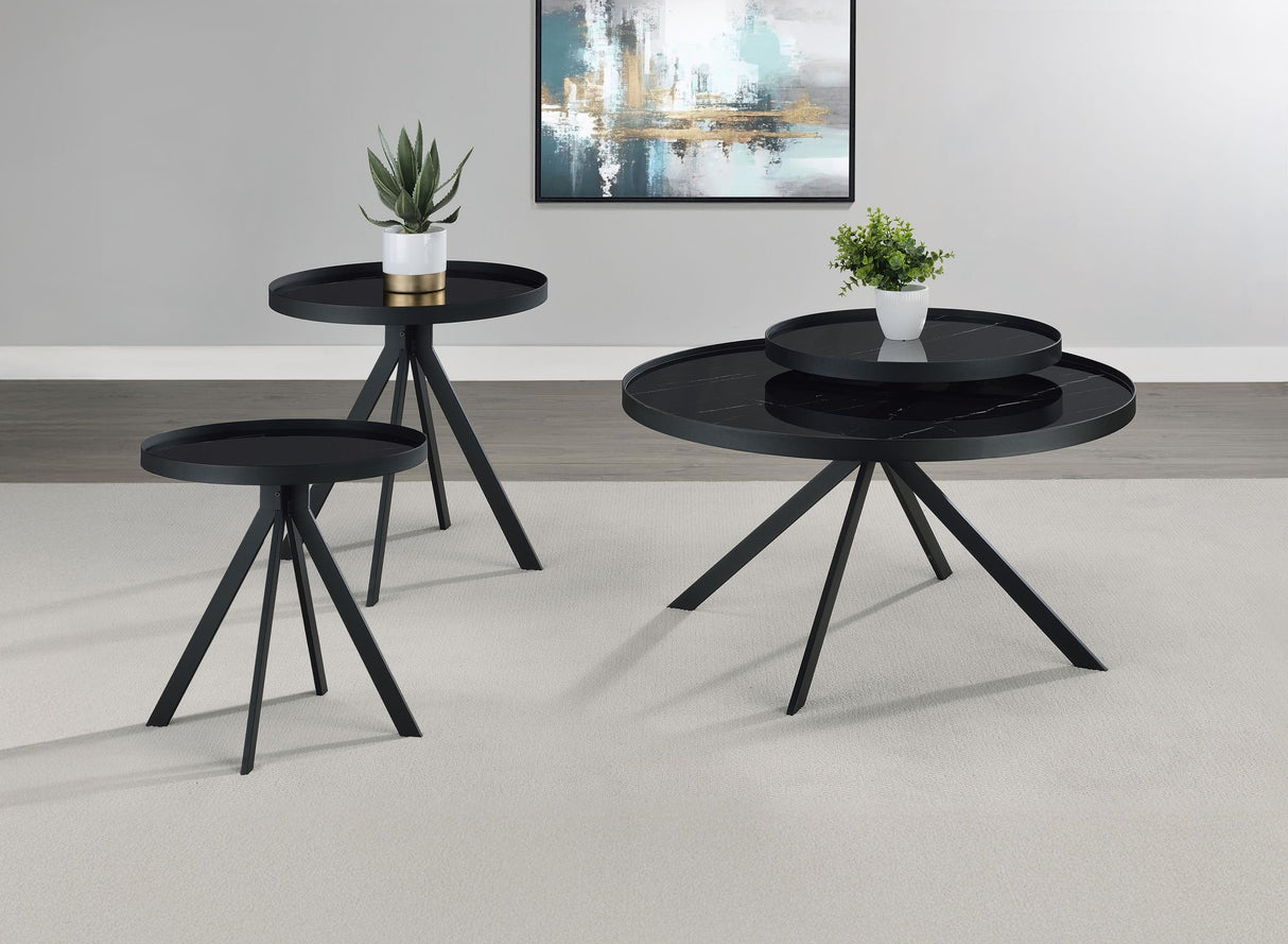 Briggs Black 3-Piece Round Coffee and End Table Set from Coaster - Luna Furniture