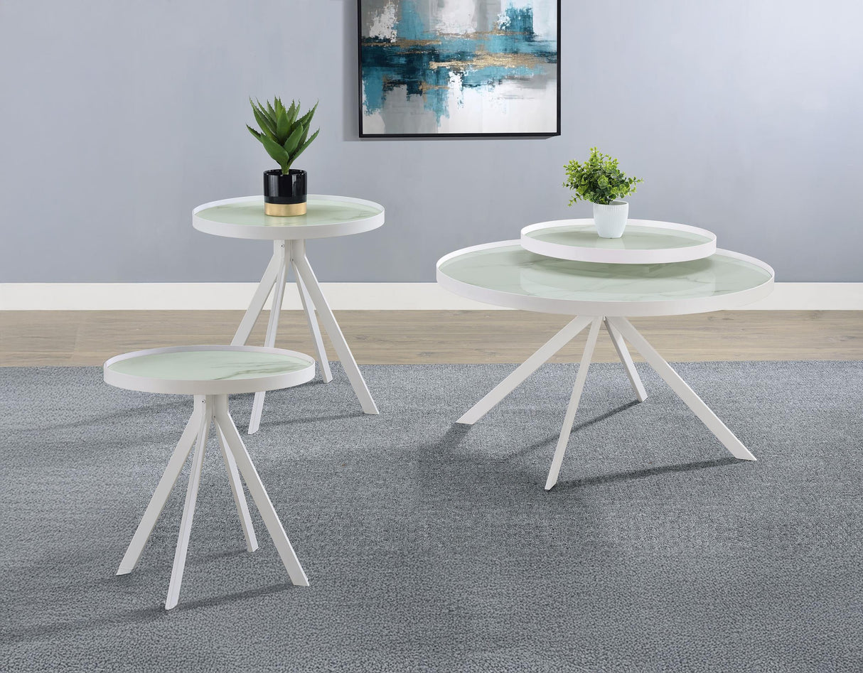 Briggs White 3-Piece Round Coffee and End Table Set from Coaster - Luna Furniture