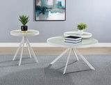 Briggs White Round Marble Printed Glass Top End Side Table from Coaster - Luna Furniture
