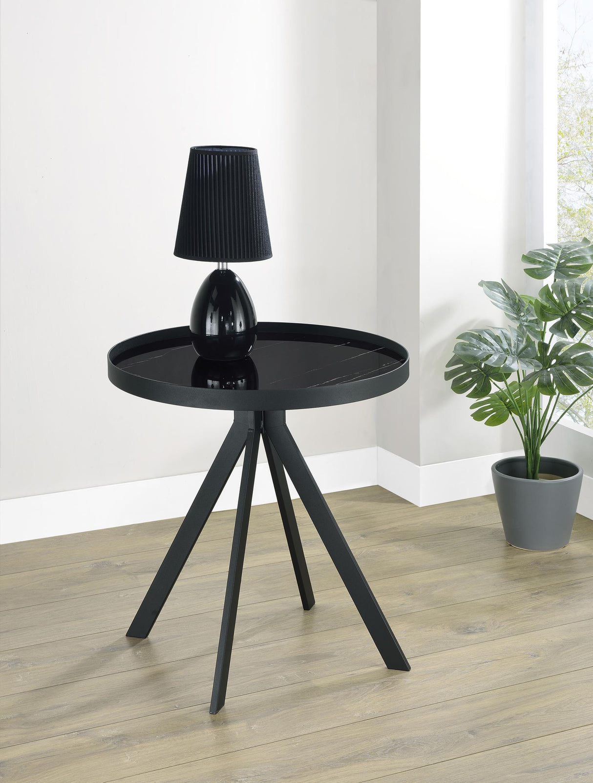 Briggs Black Round Marble Printed Glass Top End Table from Coaster - Luna Furniture