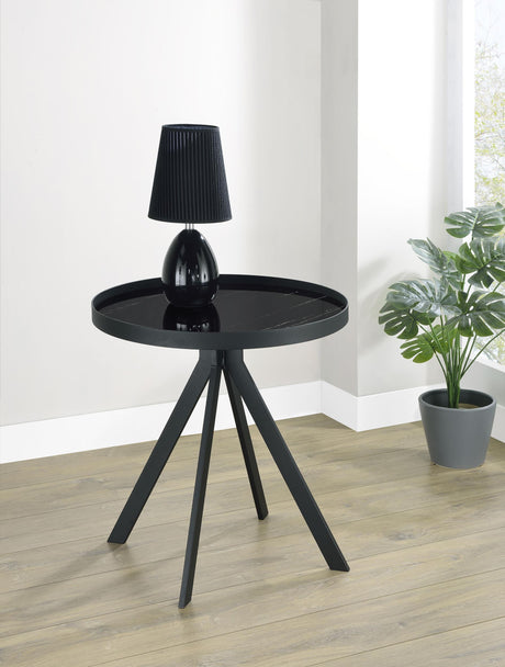 Briggs Black Round Marble Printed Glass Top End Table from Coaster - Luna Furniture