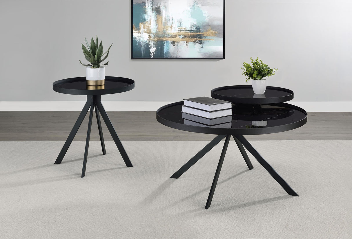 Briggs Black Round Marble Printed Glass Top End Table from Coaster - Luna Furniture