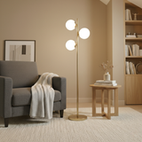 Brilliance Modern Gold Brush Floor Lamp, Opal Glass Shades and Round Metal Base from Ashcroft Furniture - Luna Furniture