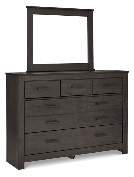 Brinxton Full Panel Bed with Mirrored Dresser and 2 Nightstands in Charcoal from Ashley - Luna Furniture