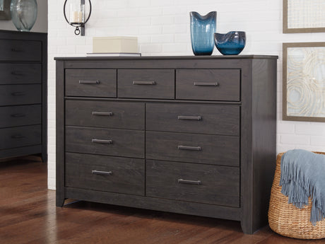 Brinxton Full Panel Headboard Bed with Mirrored Dresser, Chest and Nightstand in Charcoal from Ashley - Luna Furniture