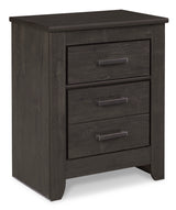 Brinxton King Panel Bed with Mirrored Dresser, Chest and 2 Nightstands in Charcoal from Ashley - Luna Furniture