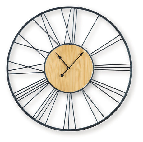 Brockett Black/Natural Wall Clock from Ashley Furniture - Luna Furniture