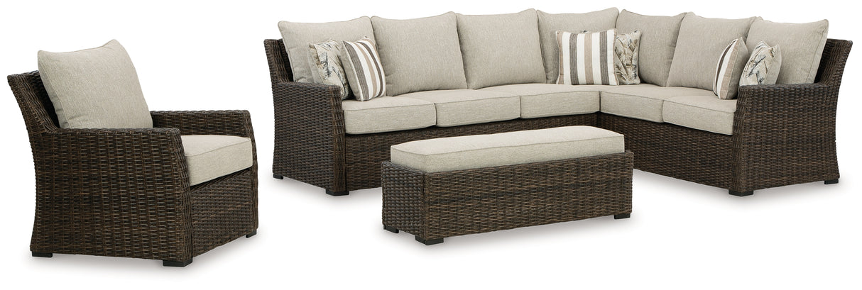 Brook Ranch Brown Outdoor Sofa Sectional with Lounge Chair from Ashley - Luna Furniture