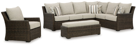 Brook Ranch Brown Outdoor Sofa Sectional with Lounge Chair from Ashley - Luna Furniture