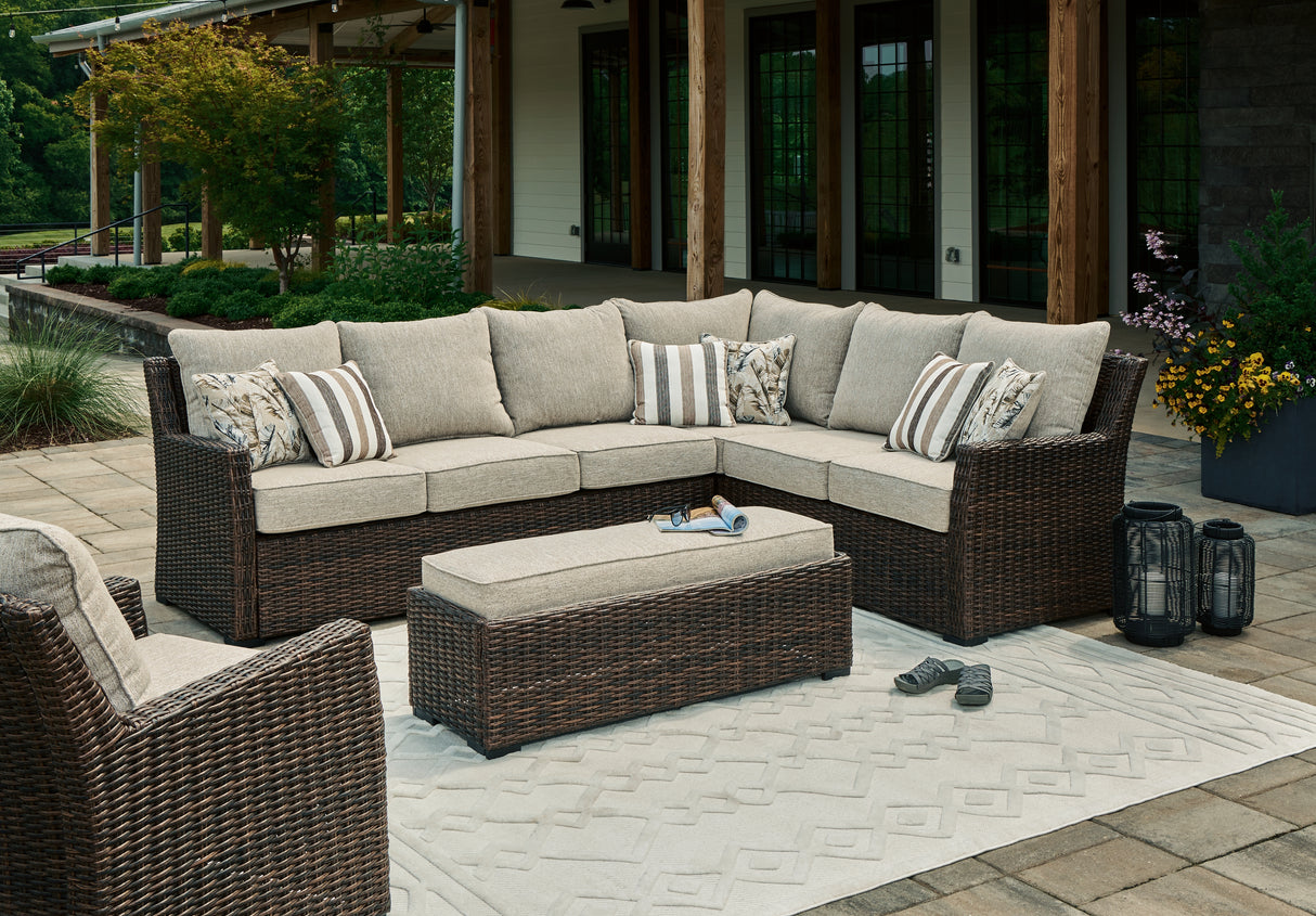 Brook Ranch Brown Outdoor Sofa Sectional with Lounge Chair from Ashley - Luna Furniture