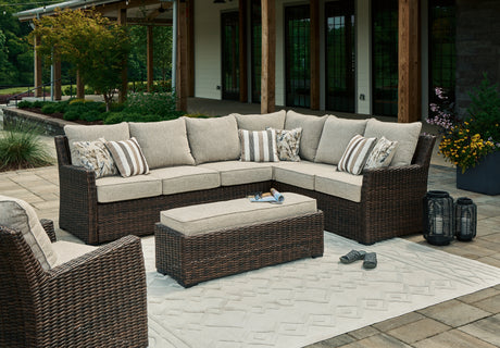 Brook Ranch Brown Outdoor Sofa Sectional with Lounge Chair from Ashley - Luna Furniture