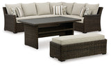 Brook Ranch Brown Outdoor Sectional Set with Coffee Table from Ashley - Luna Furniture