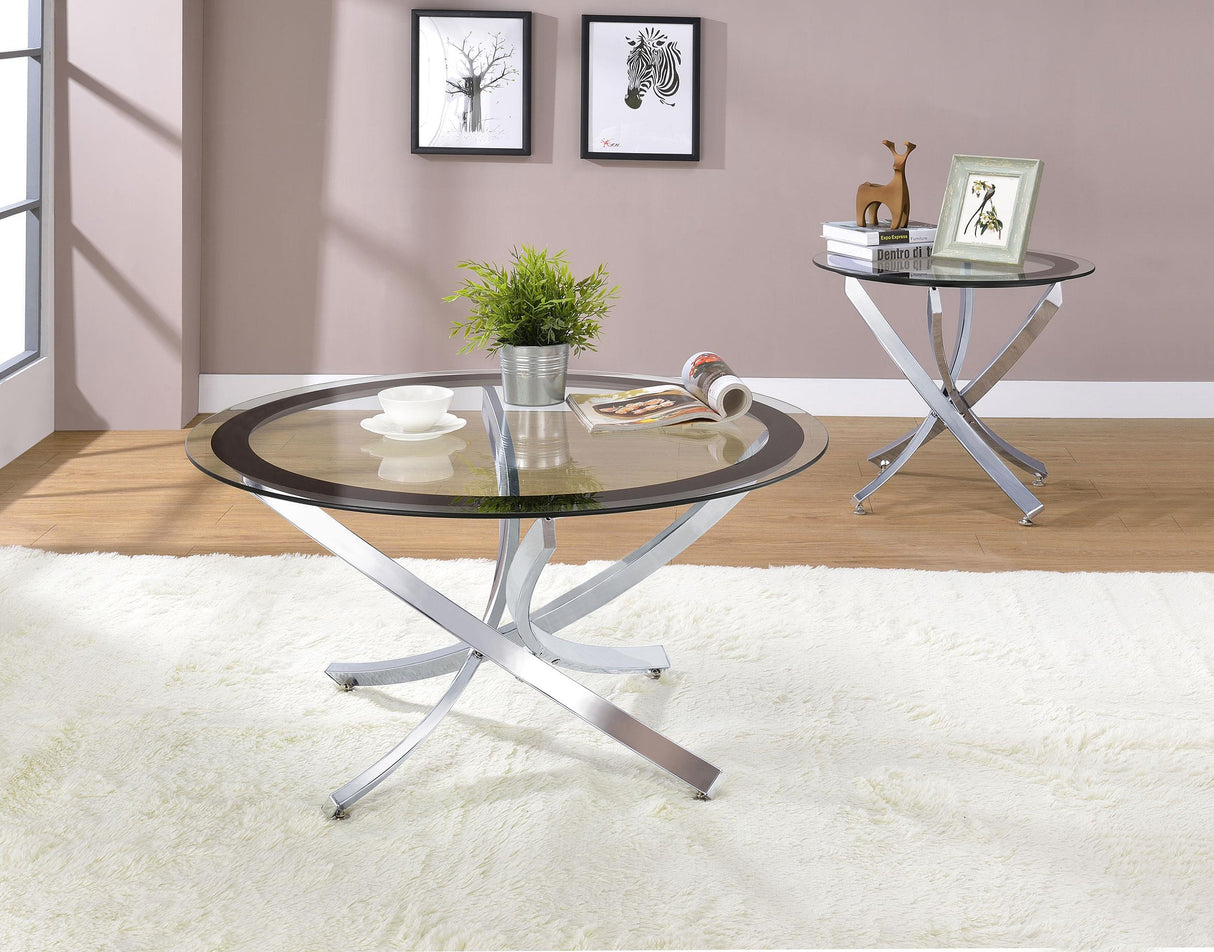 Brooke Chrome 2-Piece Round Glass Top Coffee Table Set from Coaster - Luna Furniture