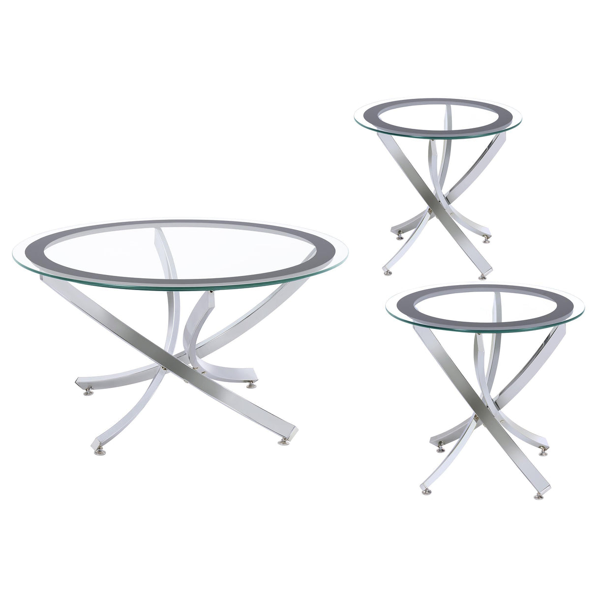 Brooke Chrome 3-Piece Round Coffee and End Table Set from Coaster - Luna Furniture