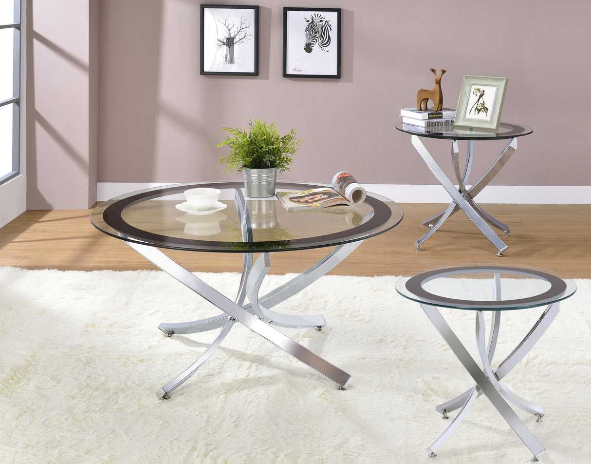 Brooke Chrome 3-Piece Round Coffee and End Table Set from Coaster - Luna Furniture