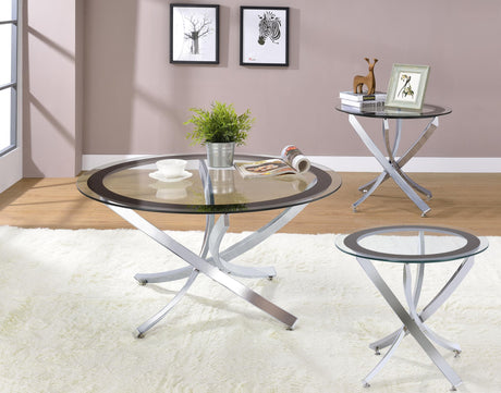 Brooke Chrome 3-Piece Round Coffee and End Table Set from Coaster - Luna Furniture