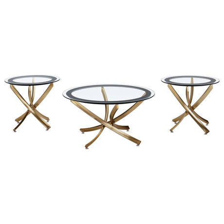 Brooke Rose Brass 3-Piece Round Coffee and End Table Set from Coaster - Luna Furniture