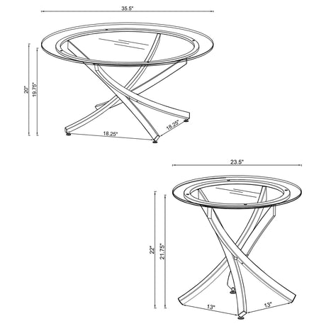 Brooke Rose Brass 3-Piece Round Coffee and End Table Set from Coaster - Luna Furniture
