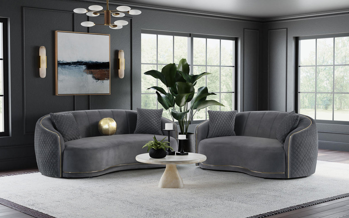 Brookside Dark Gray Velvet Upholstered Curved Sofa from Coaster - Luna Furniture