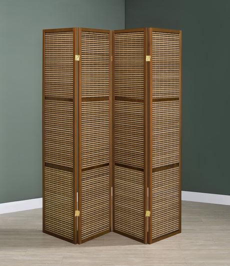 Browning Walnut 4-Panel Bamboo Room Divider Folding Screen from Coaster - Luna Furniture