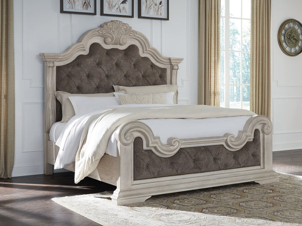 Bruchandi Antique White California King Upholstered Panel Bed