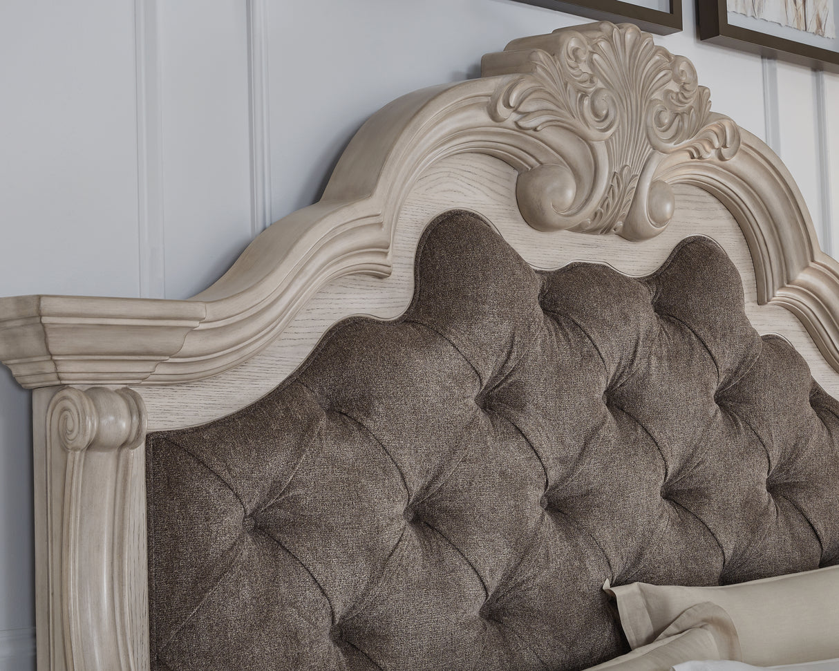 Bruchandi Antique White California King Upholstered Panel Bed from Ashley - Luna Furniture