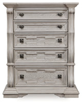 Bruchandi California King Upholstered Panel Bed with Dresser and Chest in Antique White from Ashley Furniture - Luna Furniture