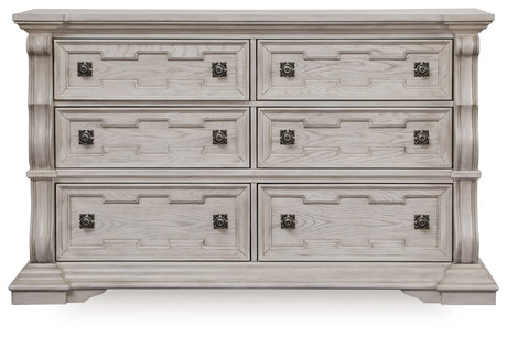 Bruchandi California King Upholstered Panel Bed with Dresser and Nightstand in Antique White from Ashley - Luna Furniture