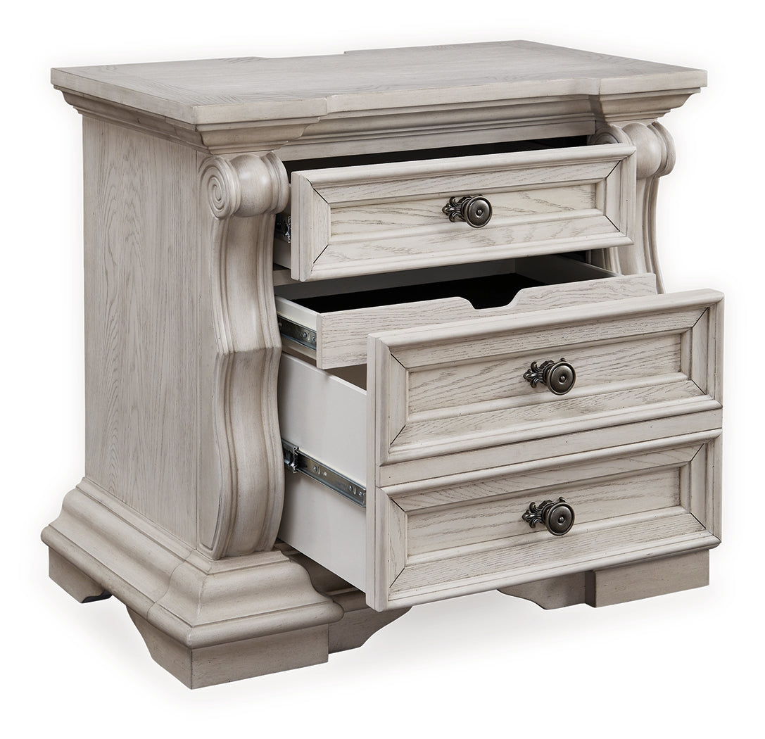 Bruchandi California King Upholstered Panel Bed with Dresser and Nightstand in Antique White from Ashley Furniture - Luna Furniture