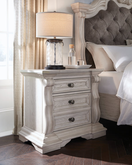 Bruchandi California King Upholstered Panel Bed with Dresser and Nightstand in Antique White from Ashley - Luna Furniture
