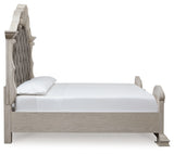 Bruchandi California King Upholstered Panel Bed with Dresser and Nightstand in Antique White from Ashley Furniture - Luna Furniture
