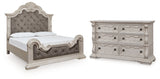 Bruchandi California King Upholstered Panel Bed with Dresser in Antique White from Ashley - Luna Furniture