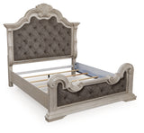 Bruchandi California King Upholstered Panel Bed with Mirrored Dresser in Antique White from Ashley - Luna Furniture