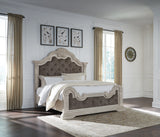 Bruchandi King Upholstered Panel Bed with Dresser and Chest in Antique White from Ashley Furniture - Luna Furniture