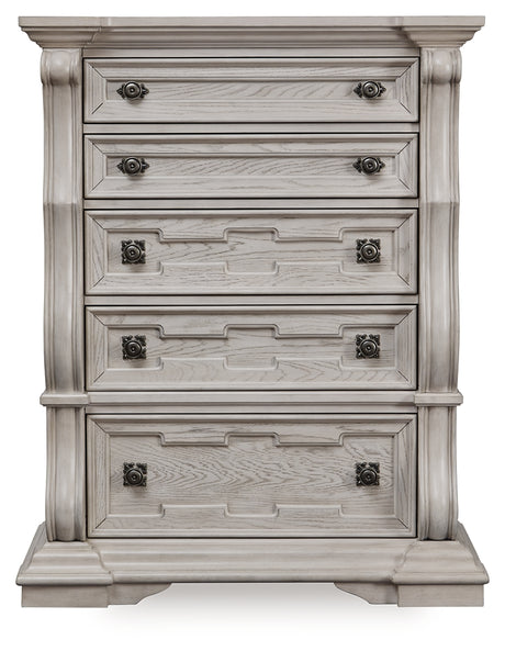 Bruchandi King Upholstered Panel Bed with Dresser and Chest in Antique White from Ashley - Luna Furniture