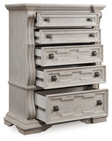 Bruchandi King Upholstered Panel Bed with Dresser and Chest in Antique White from Ashley Furniture - Luna Furniture